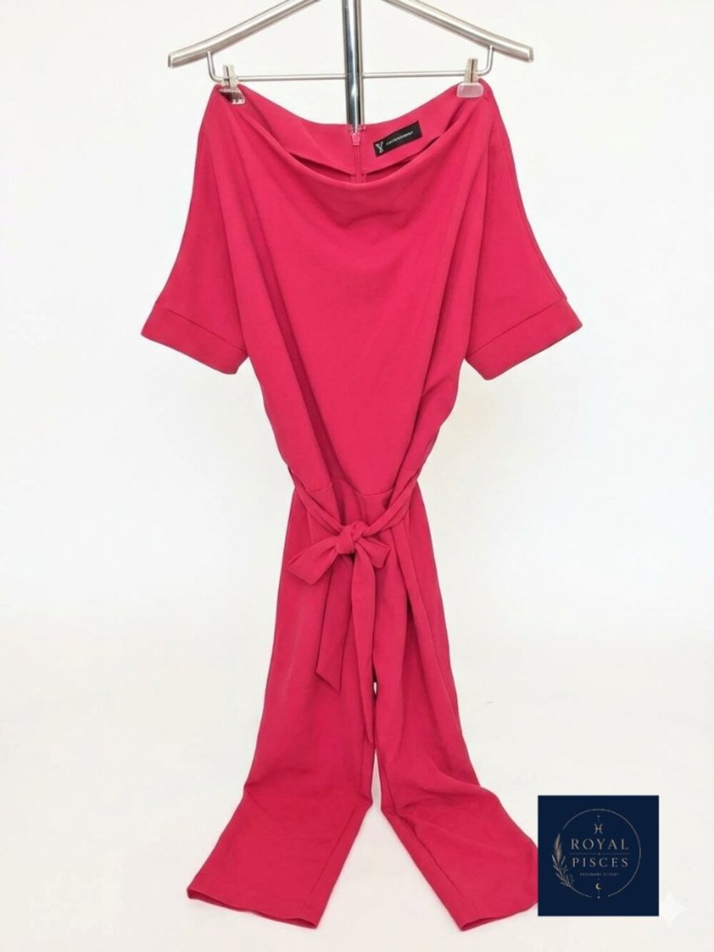 Women's hot pink tie-waist jumpsuit